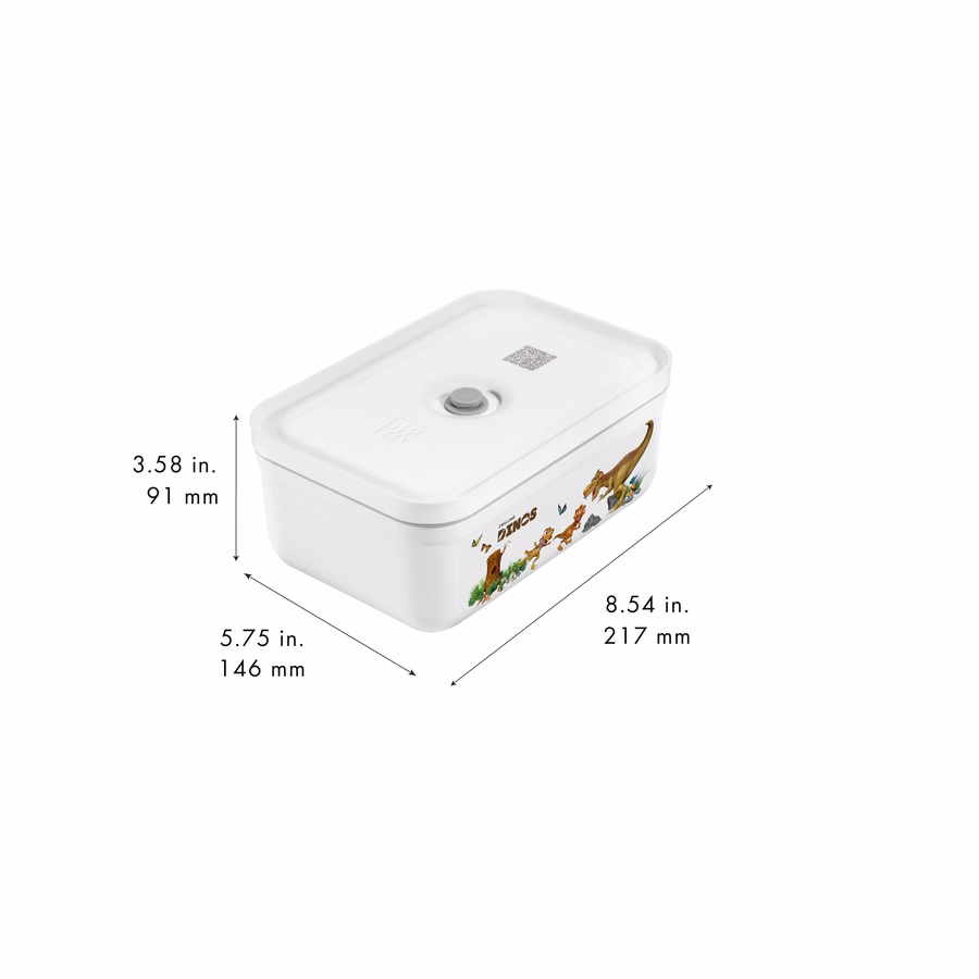 L, DINOS Vacuum Lunch Box, Plastic, White-Grey