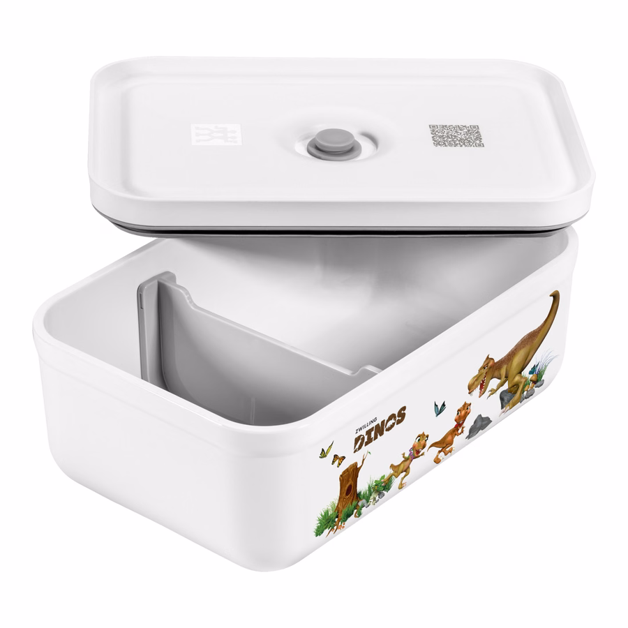 L, DINOS Vacuum Lunch Box, Plastic, White-Grey