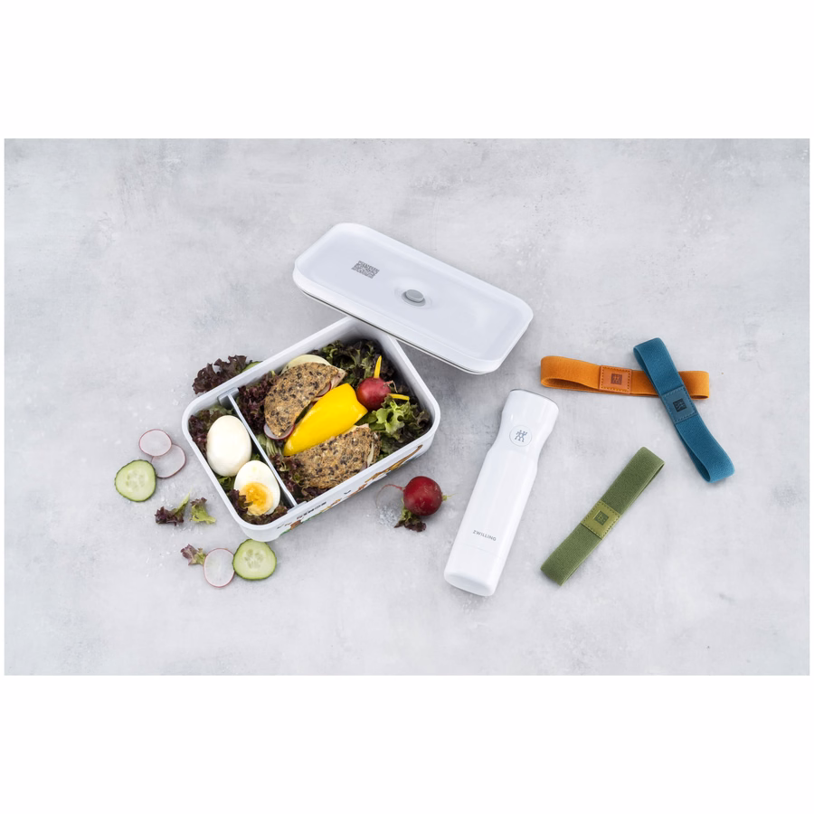 L, DINOS Vacuum Lunch Box, Plastic, White-Grey