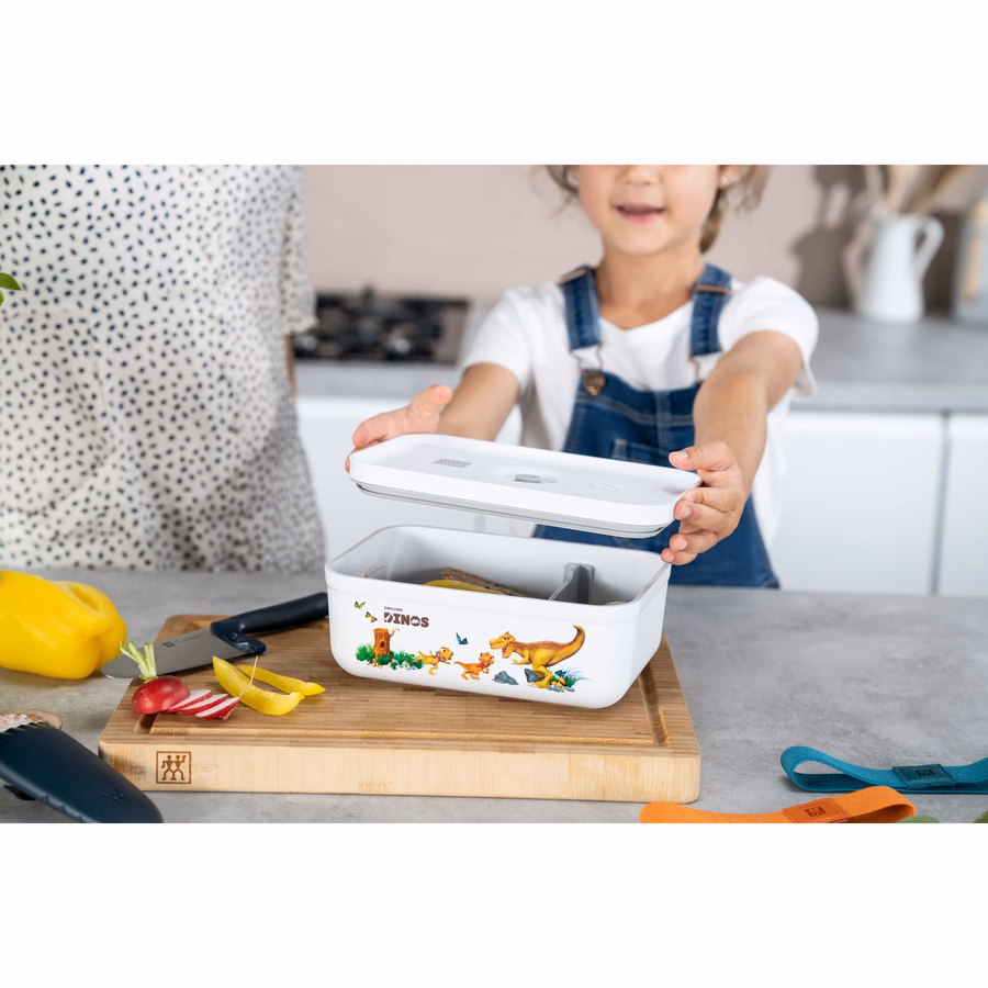 L, DINOS Vacuum Lunch Box, Plastic, White-Grey