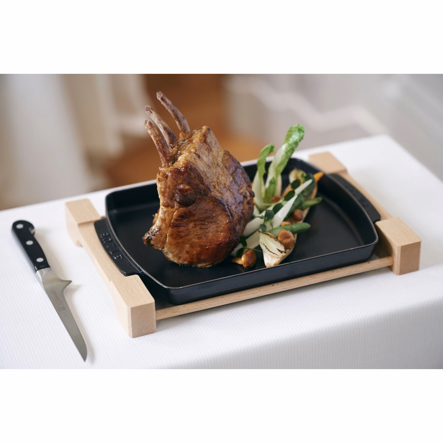 13-inch x 9-inch, Rectangular Serving Dish With Wood Base, Matte Black