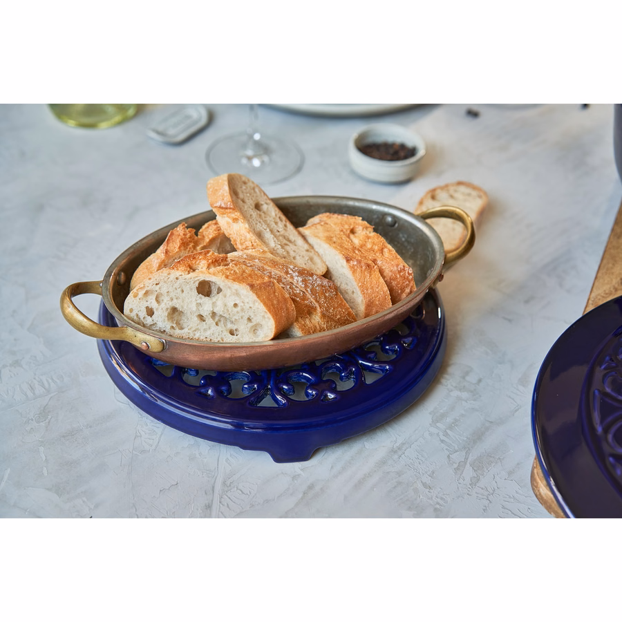 9-inch, Round, Cast Iron Lilly Trivet, Dark Blue