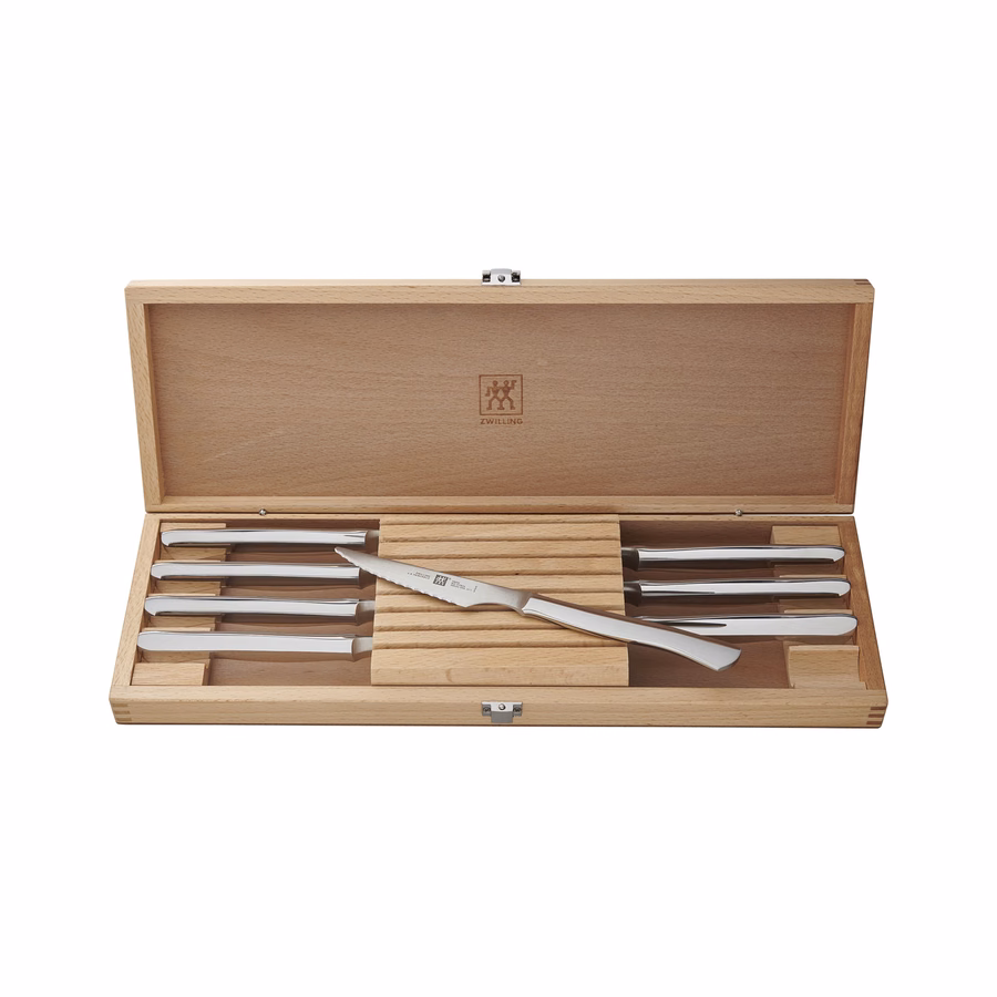 8-pc, Stainless Steel Serrated Steak Knife Set With Wood Presentation Case
