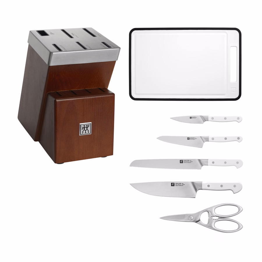 7-pc, Self Sharpening Knife Block Set, Silver-White