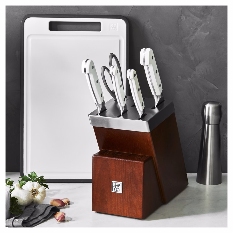 7-pc, Self Sharpening Knife Block Set, Silver-White