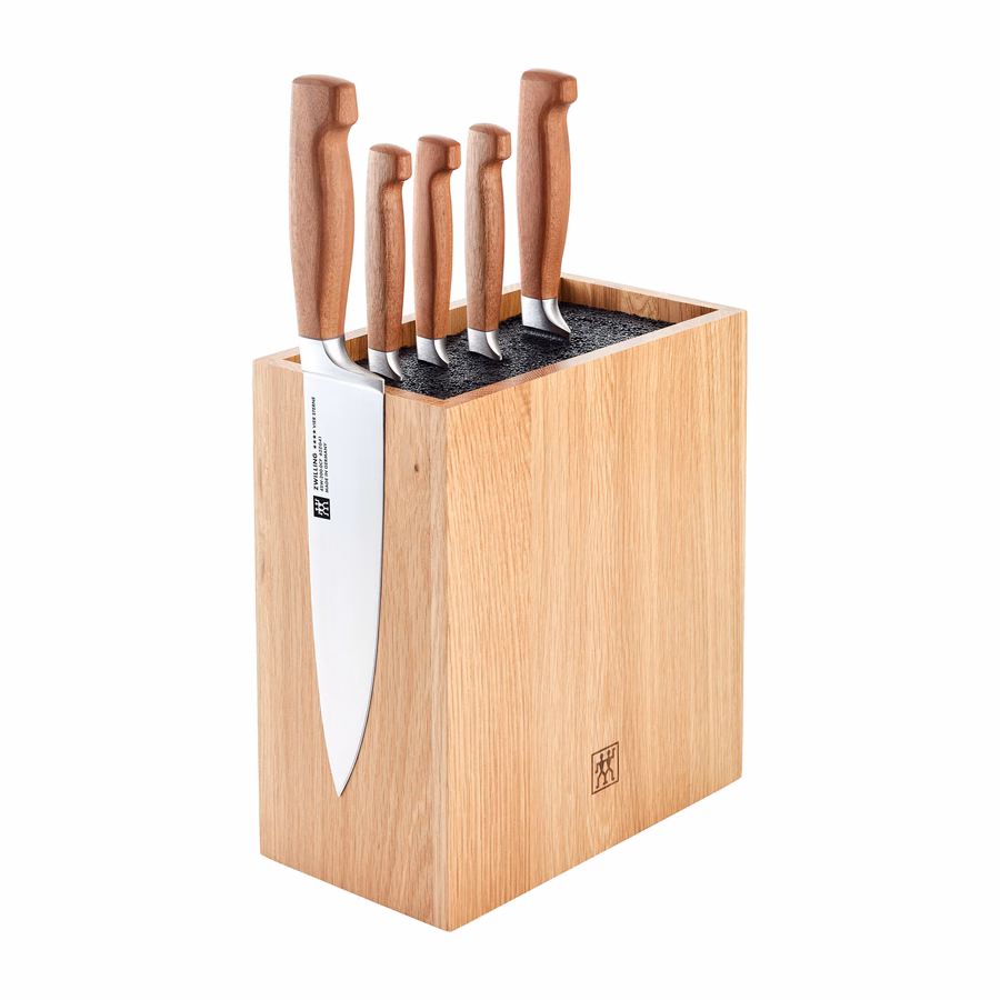6-pc, Kotibe Wood Handle Knife Block Set, Brown