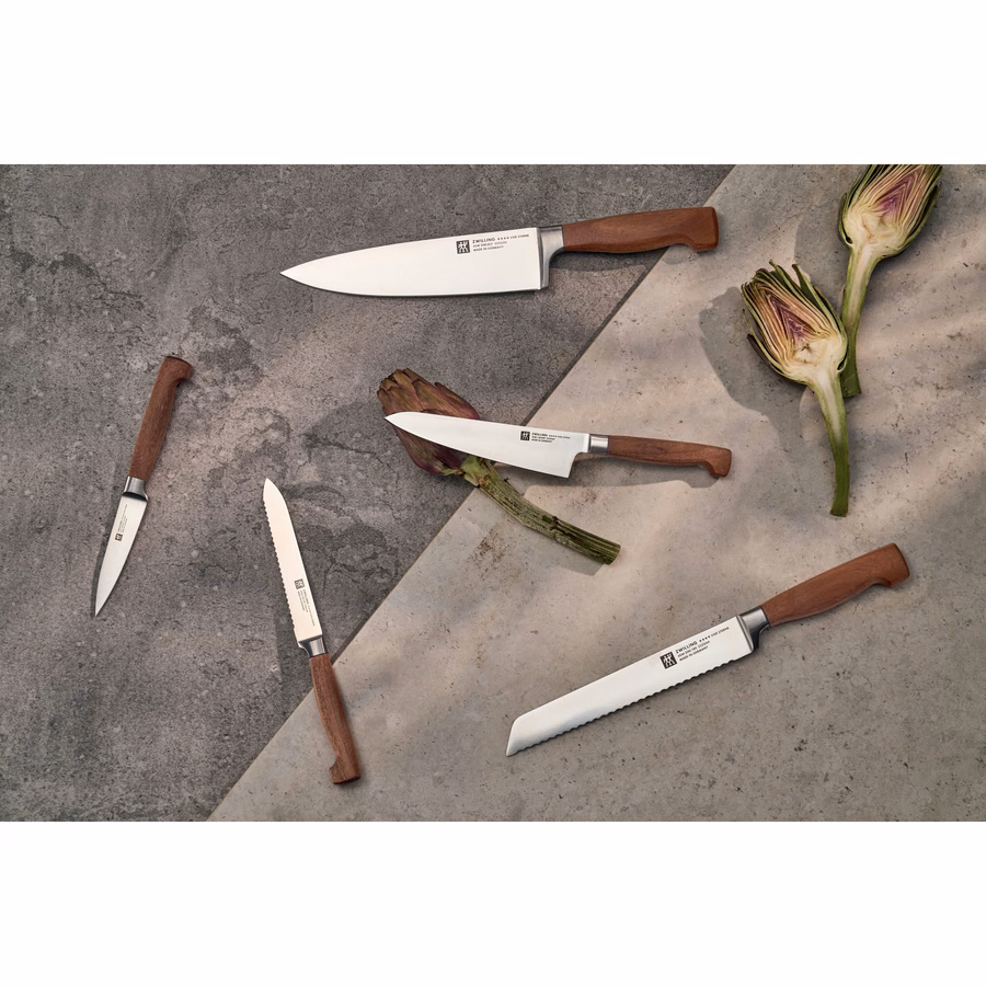 6-pc, Kotibe Wood Handle Knife Block Set, Brown