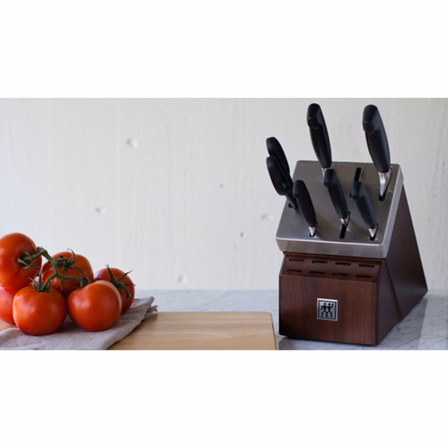 7-pc, Self-Sharpening Knife Block Set, Silver-Black