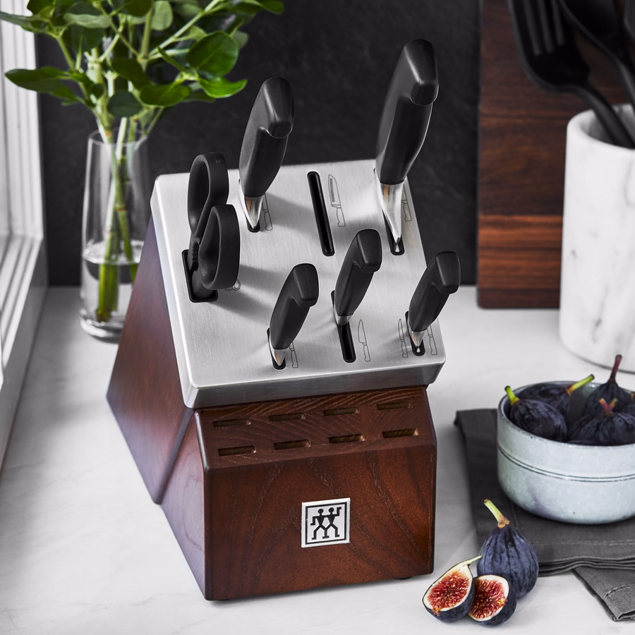 7-pc, Self-Sharpening Knife Block Set, Silver-Black