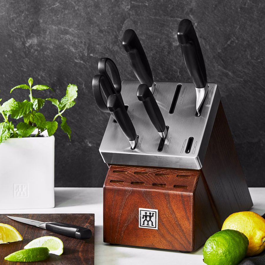 7-pc, Self-Sharpening Knife Block Set, Silver-Black