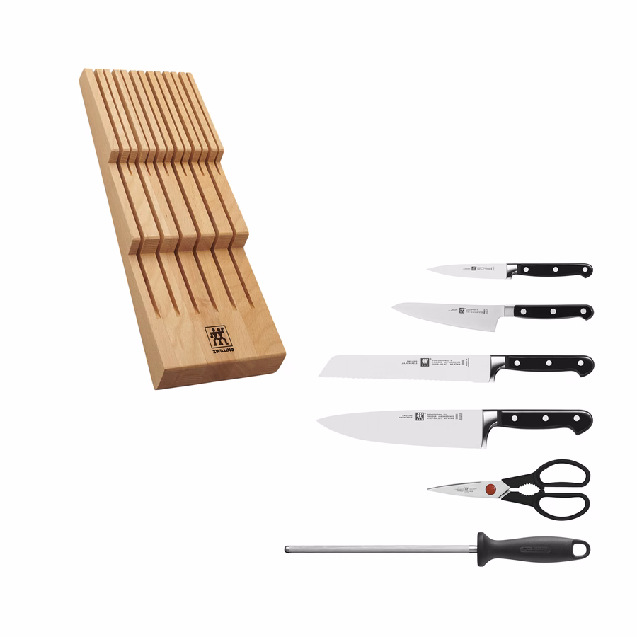 7-pc, Block Set with Beechwood In-Drawer Knife Tray, Natural