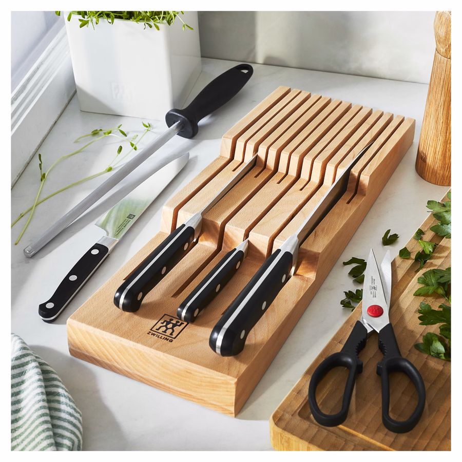 7-pc, Block Set with Beechwood In-Drawer Knife Tray, Natural
