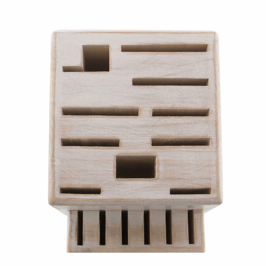 Rubberwood, TWIN Rustic White Knife Block Empty
