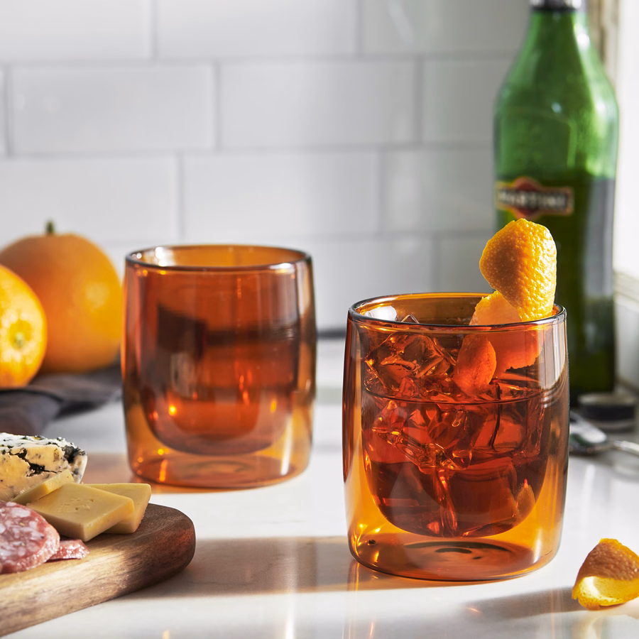 2-pc Tumbler Glass Set - Amber, Double Wall