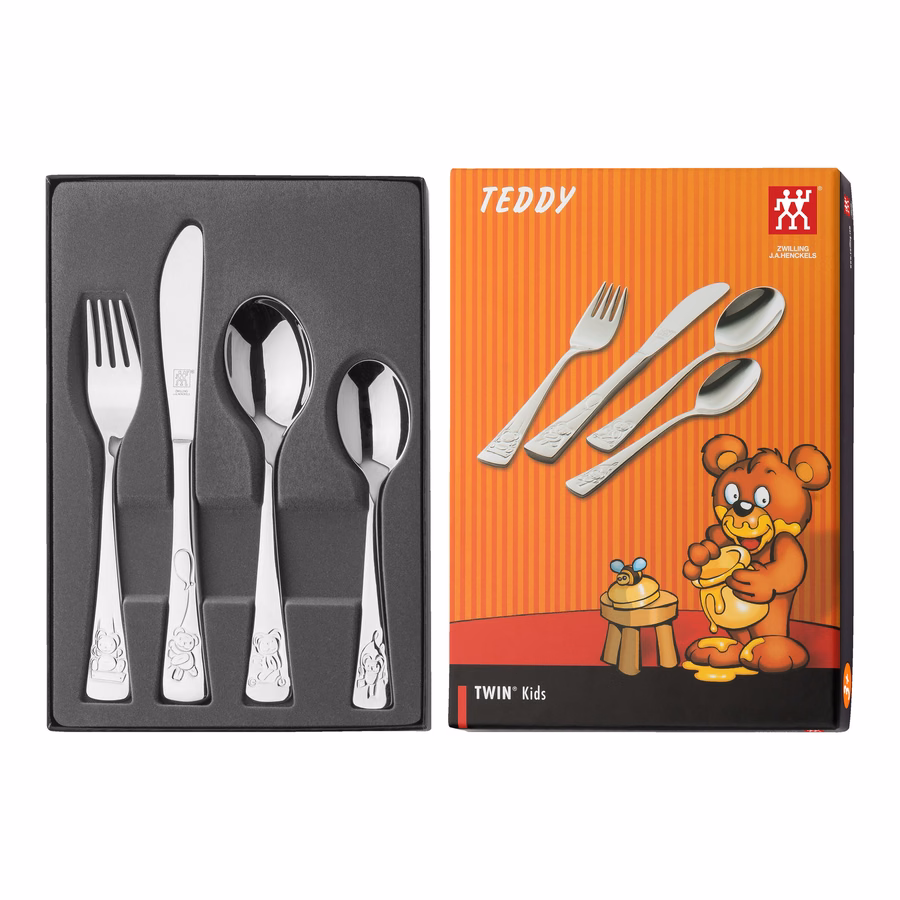 4-pc TWIN Kids Teddy Flatware Set, 18/10 Stainless Steel