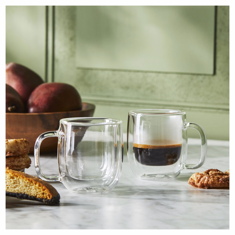 2-pc Espresso Glass Mug Set, Double Wall
