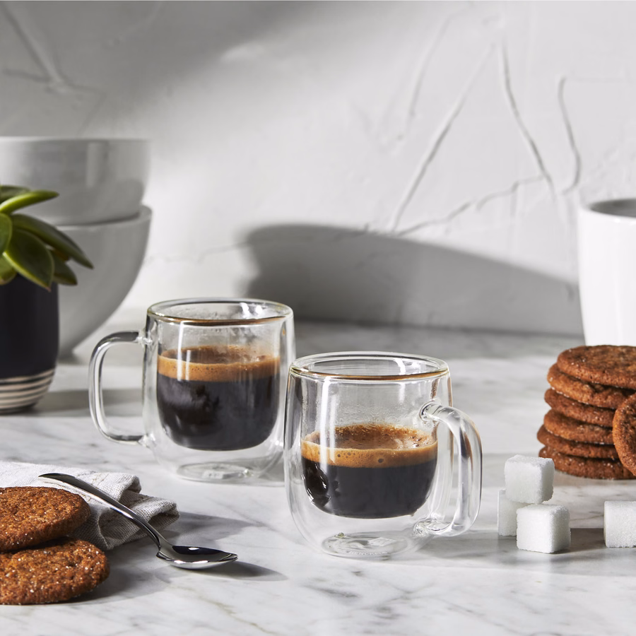 2-pc Espresso Glass Mug Set, Double Wall