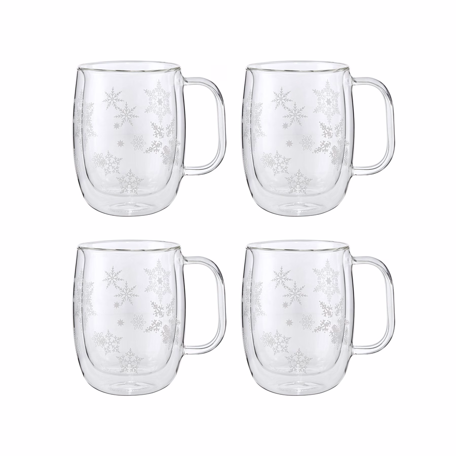 4-pc Coffee Glass Mug Snowflake Set