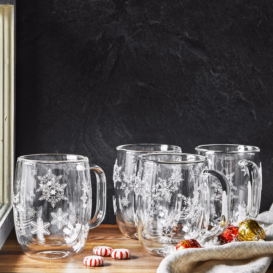 4-pc Coffee Glass Mug Snowflake Set