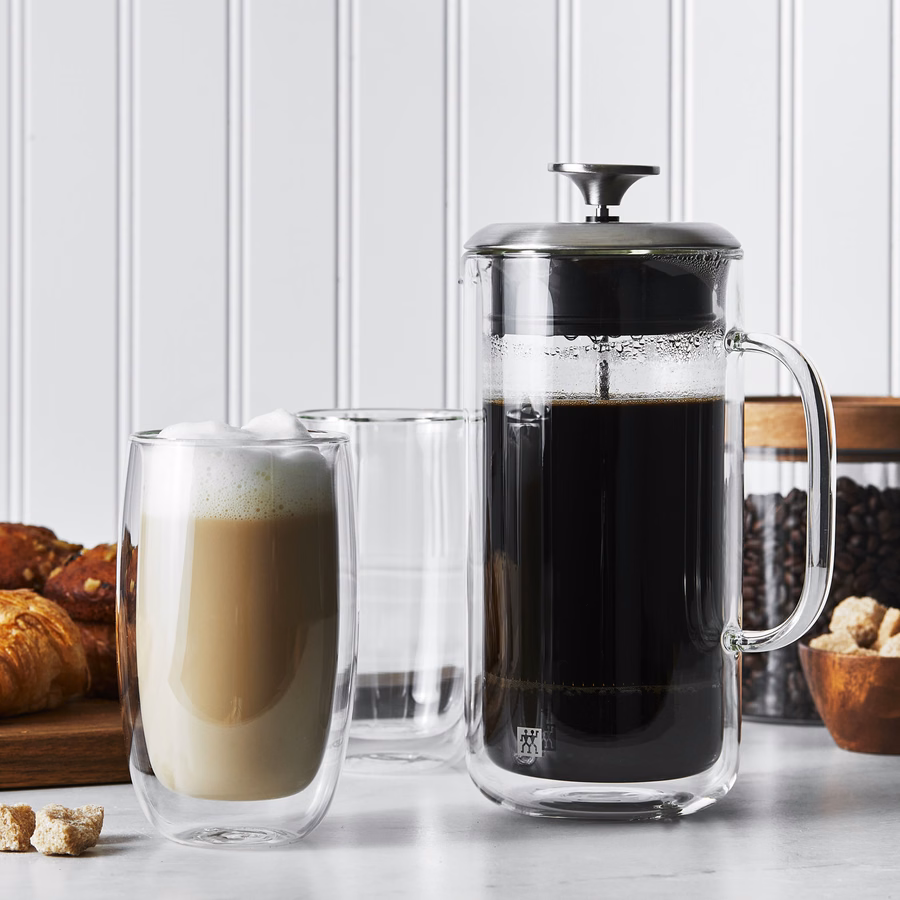 3-pc French Press And Latte Glass Set